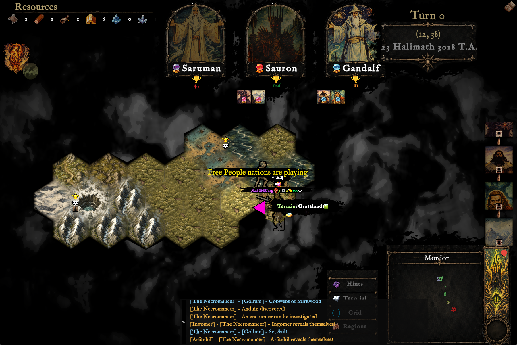 Runeboard Watch Mode automatically playing out a campaign turn, with trophy scores rising and new territory revealed