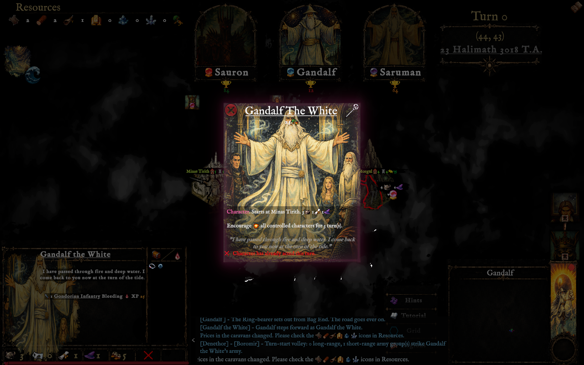 Hovering Gandalf the White's name reveals his full character card in Runeboard