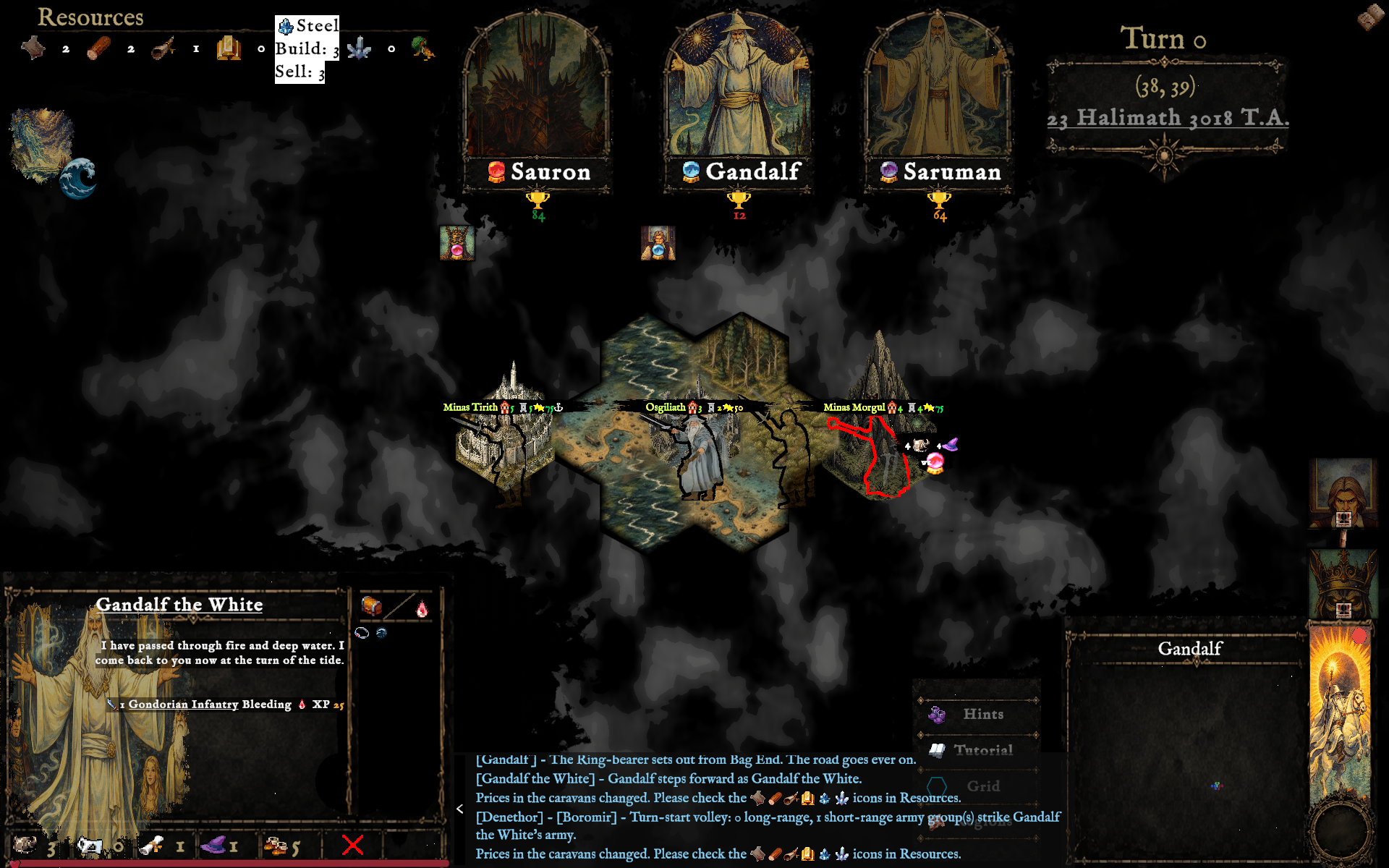 Clicking the Steel resource icon in Runeboard to reveal its Build and Sell prices